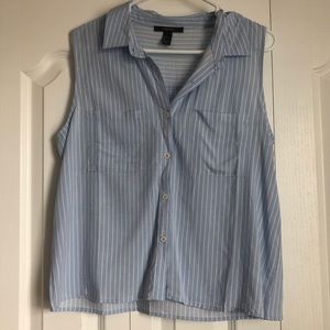 Blue and white button-up collared tank